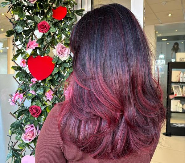 Black to Cherry Ombre with Soft Layers, cherry hair colour, cherry hair colour ideas