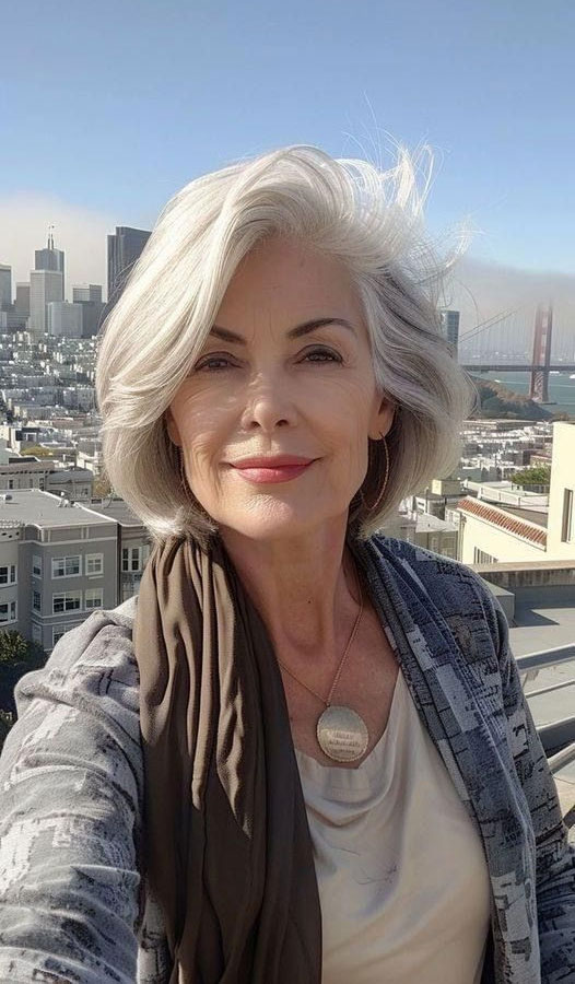 Silver Shoulder Bob, thin hair older short hairstyles for fine hair over 60, low-maintenance hairstyles for seniors with thin hair, Thin hair older short hairstyles for fine hair over 60 straight, Wash and wear haircuts for over 60 with thin hair, fine haircut for women over 60