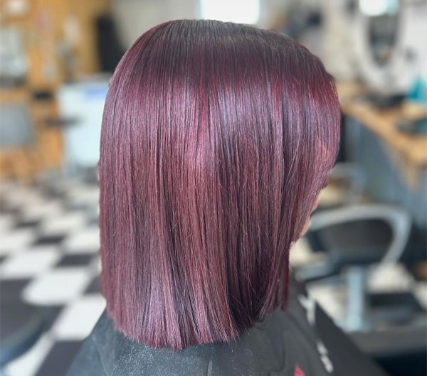 25 Rich Cherry Hair Hues for a New Look : Sleek Cherry Plum Lob