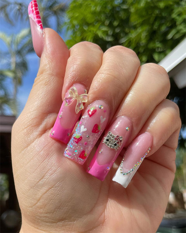 3D Bows, Rhinestone Hello Kitty, Love Hearts Valentine’s Nails