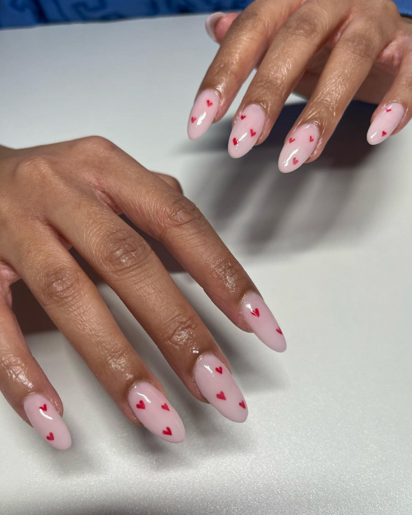 40 Charming Love Heart Accent Nail Ideas : Delicate Mini Love Heart Simple Nails