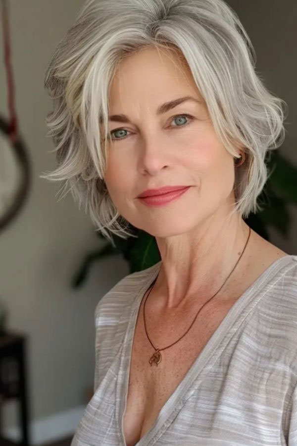 20 Thin Hair Older Short Hairstyles For Fine Hair Over 60 : Silver Layered Bob