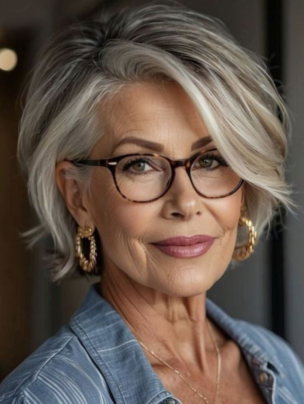 Layered Silver Bob, thin hair older short hairstyles for fine hair over 60, low-maintenance hairstyles for seniors with thin hair, Thin hair older short hairstyles for fine hair over 60 straight, Wash and wear haircuts for over 60 with thin hair, fine haircut for women over 60