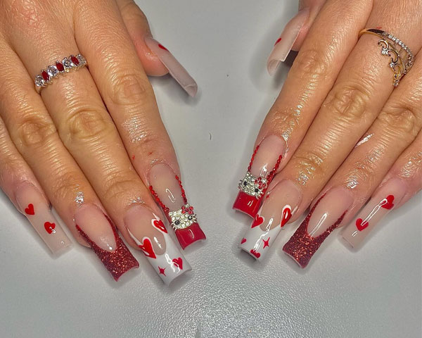 Glittering Valentine Glam Hello Kitty-Inspired Nails