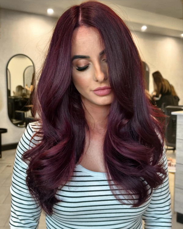 23 Juicy Cherry Hair Colour Shades : Rich Mulberry Long Layers Blowout 