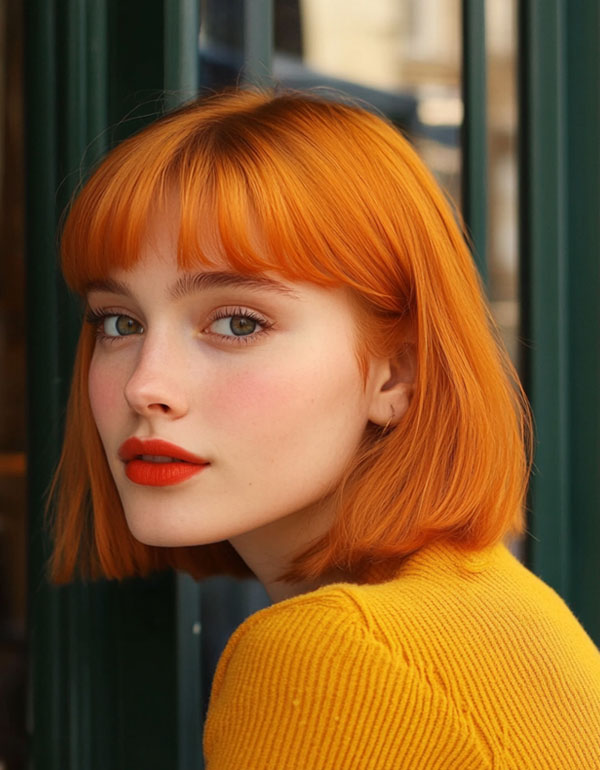 20 Radiant Marigold Hair Colour Ideas : Classic Tangerine Marigold Bob