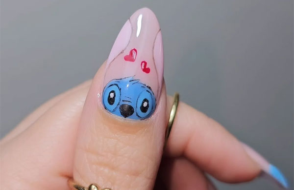 Adorable Stitch in Love Valentine's Day Nails, stitch nail art design