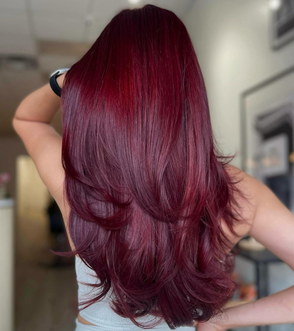 Vibrant Cherry Wine Layers, cherry hair colour, cherry hair colour on dark hair