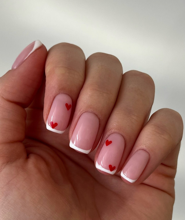 40 Charming Love Heart Accent Nail Ideas : Classic French Manicure with a Heart Twist