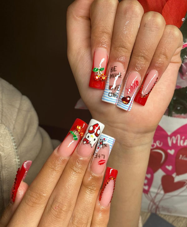 Cherry Gems, Hello Kitty, Tiny lips, Be Mine Valentine Nails