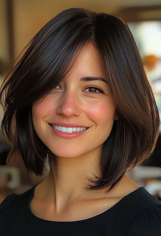 25 Trendy Long Bob Haircuts : Effortless Rich Chocolate Layered Lob