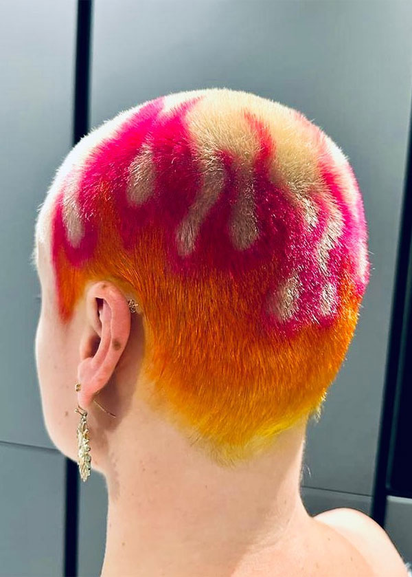 27 Bold Dyed Buzz Cut Designs for Women : Inferno Flame Buzz Cut