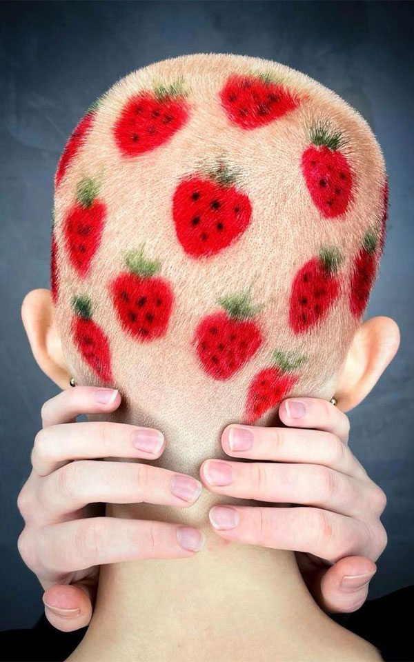 27 Bold Dyed Buzz Cut Designs for Women : Strawberry Fields Buzz Cut