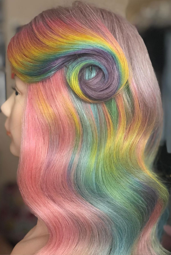 30 Enchanting Unicorn Hair Colour Ideas : Rainbow Swirl Elegance