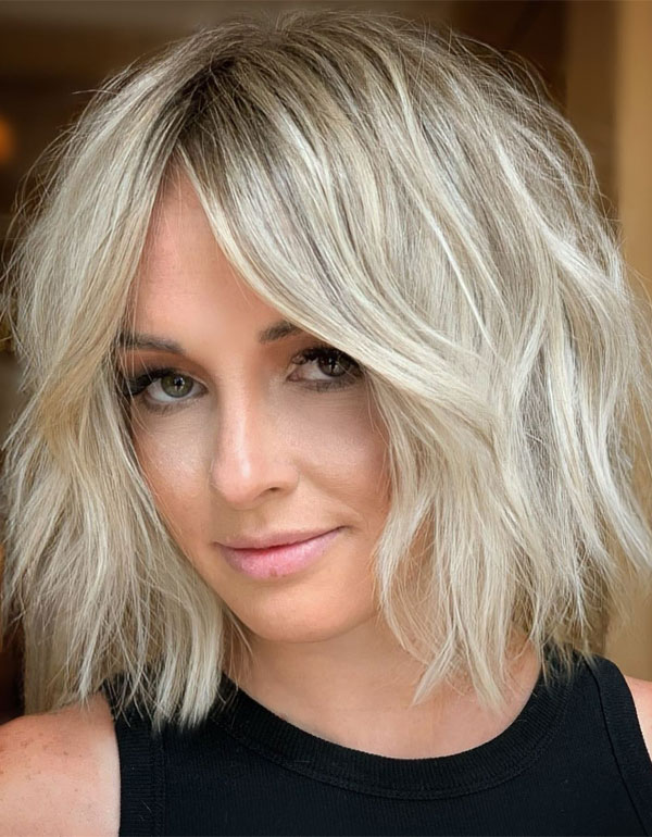 30 Trendy Blonde Hair Colours for a Radiant Makeover : Icy Blonde Shaggy Bob