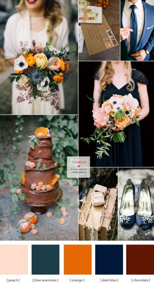 Dark Blue + Brown and orange wedding theme