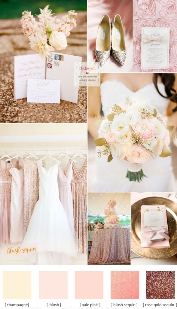 Blush sequin bridesmaid dresses for Blush and Gold Summer Wedding