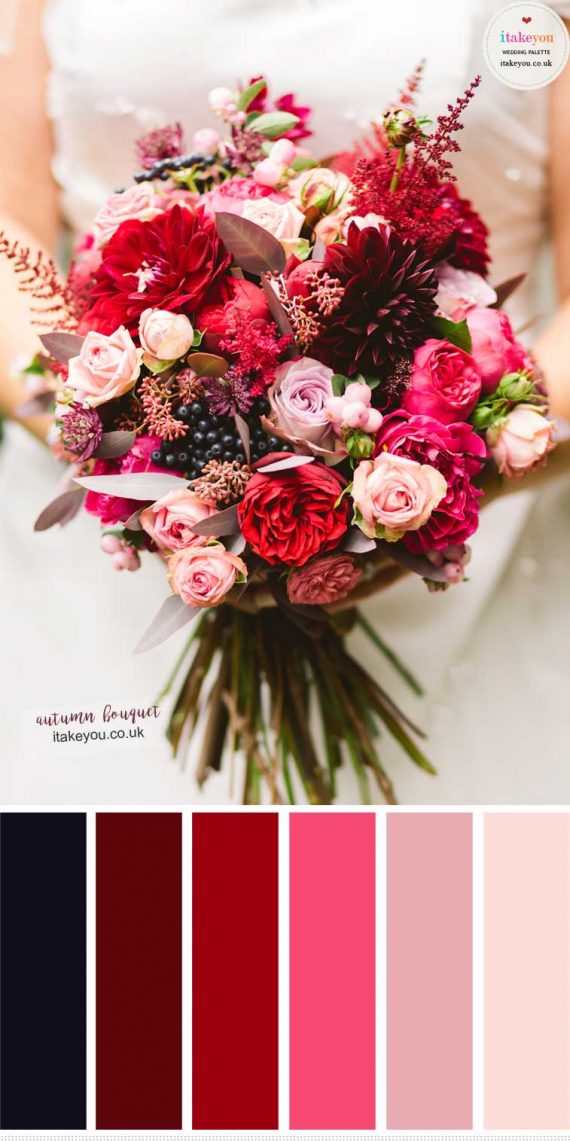 Autumn Wedding Bouquet Colors - Rich Jewel with Soft Romantic Blush