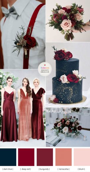 Autumn Wedding in Burgundy, Deep Red, Navy and Terracotta with Blush ...