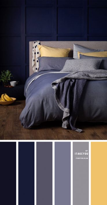 Dark blue, grey and yellow bedroom { Unexpected Bedroom Colours } I ...