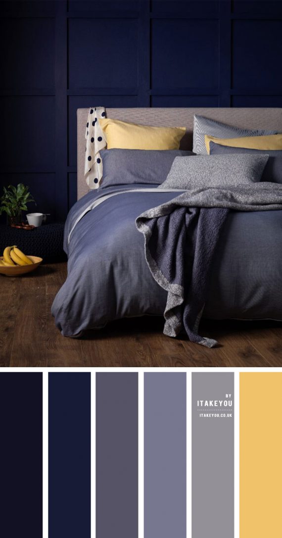 Dark blue, grey and yellow bedroom { Unexpected Bedroom Colours } I ...