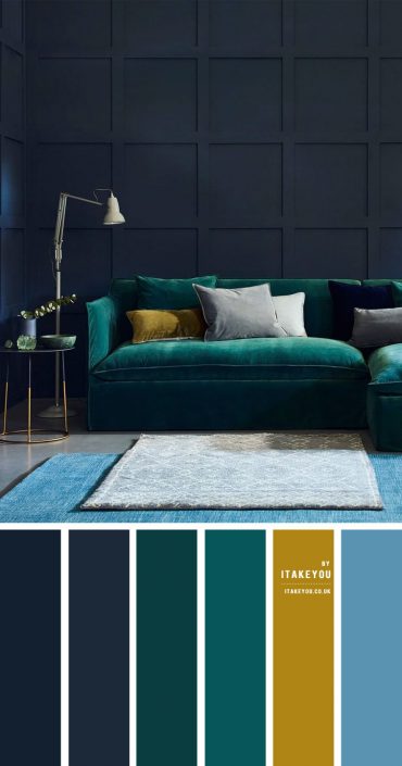 Dark Blue and Emerald Living Room , Living room colour ideas