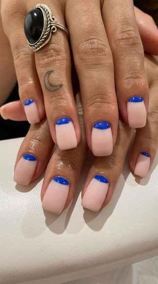 Cute Half Moon Nail Art Design Ideas, Half moon mixed French Nails, Mani