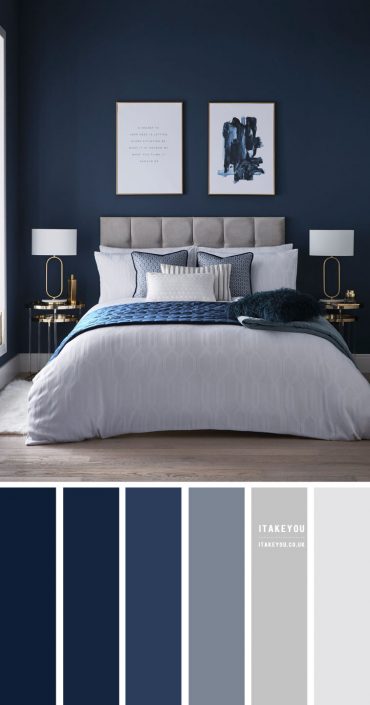 Navy Blue and Grey Bedroom Colour Scheme, Best paint Colors, Itakeyou