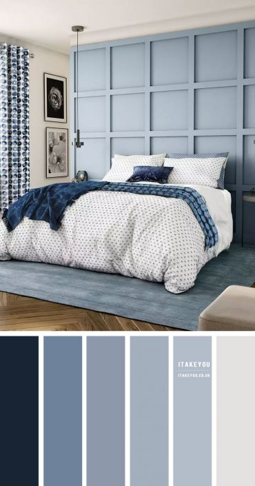 Dusty Blue Bedroom Colour Scheme | Dark blue and dusty blue colors