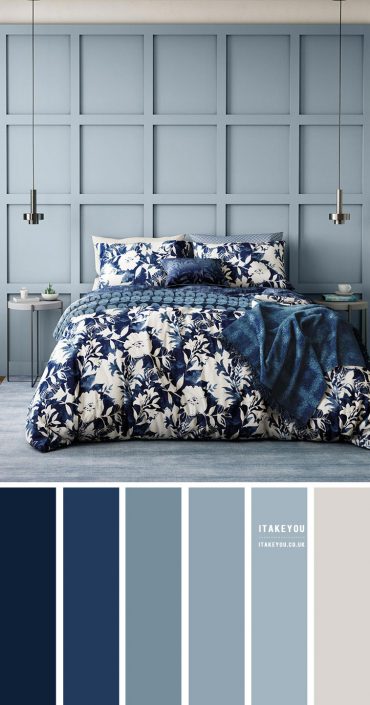 Dark Blue and Blue Grey Bedroom Colour Scheme | Dusty Blue Bedroom