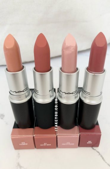 Fleshpot vs Sultry Move vs Pretty Please vs Brave, mac lipstick swatches