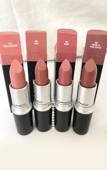 Peach Blossom vs Faux vs Brave vs Creme in Your Coffee Mac lipstick