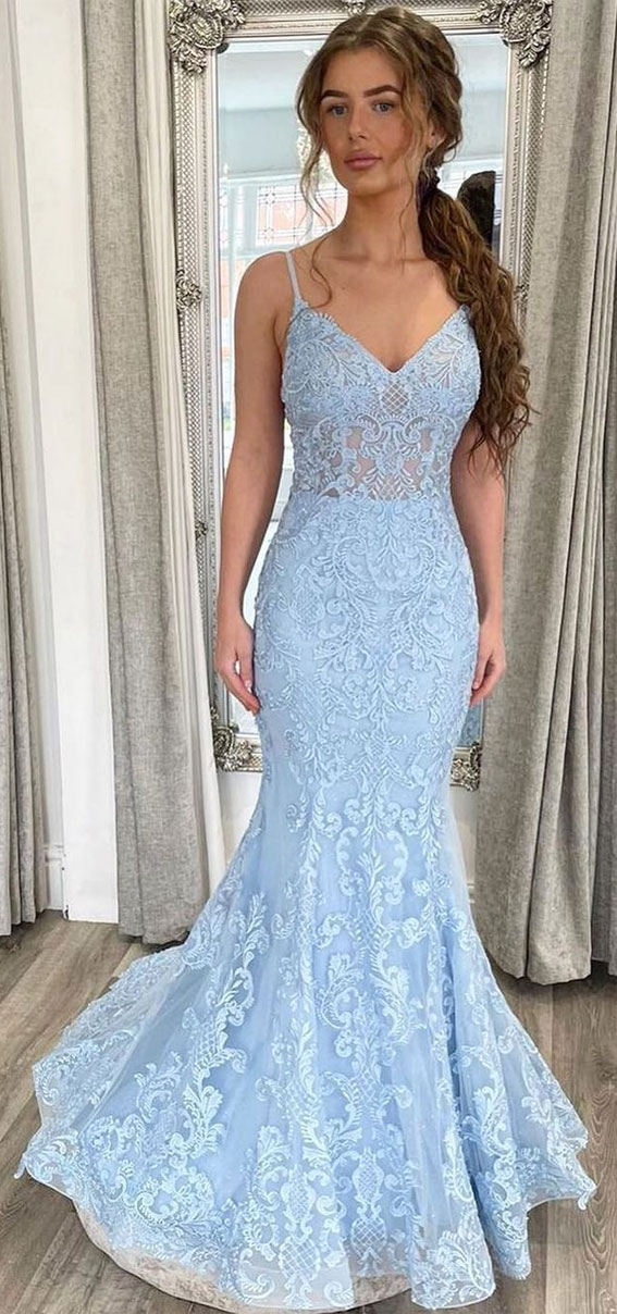 15 Blue Prom Dresses That are Dazzling & Fashionable Lace light blue