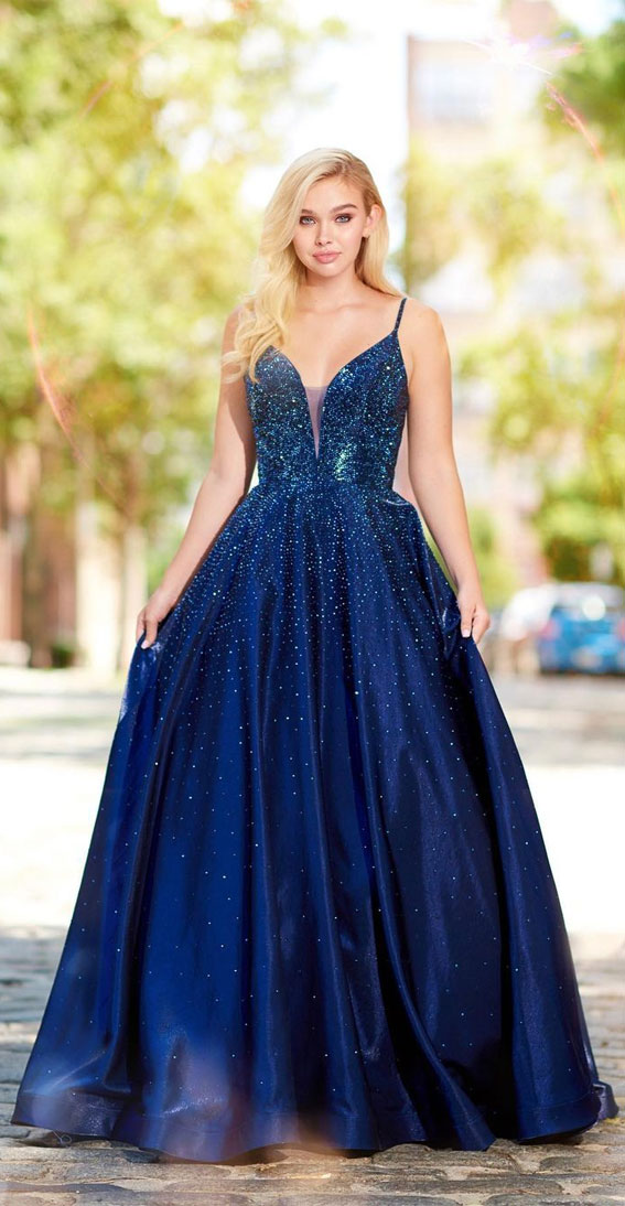 Simple Tulle Satin Dark Blue Long Prom Dress, Blue Formal Evening Dres –  shopluu