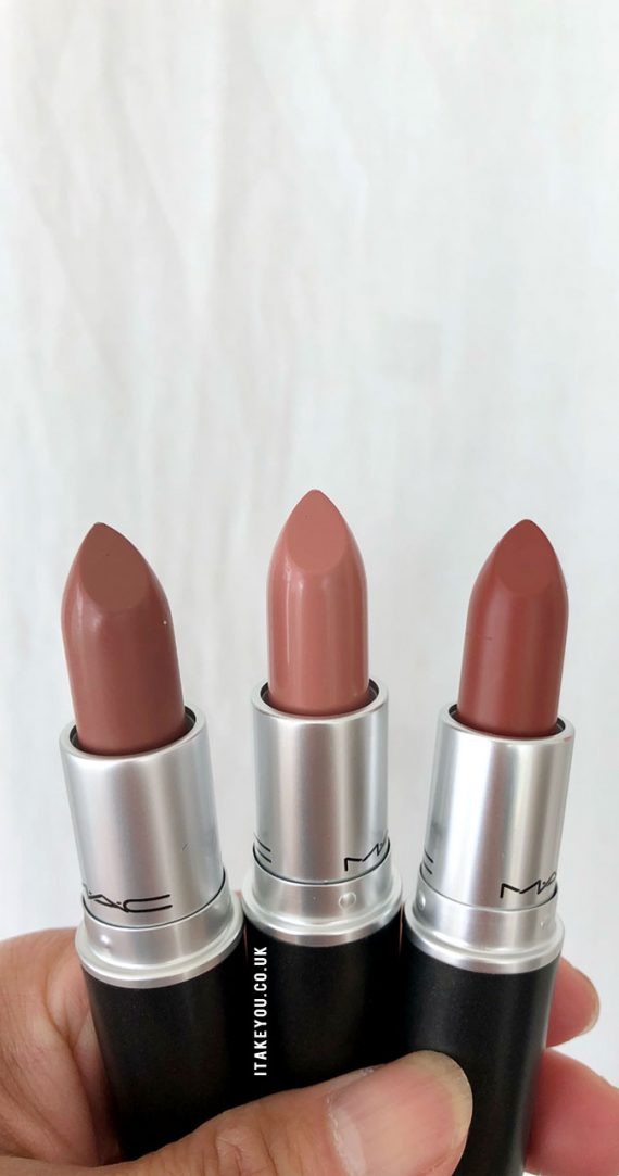 Bronx, Blankety vs Taupe Mac Lipsticks