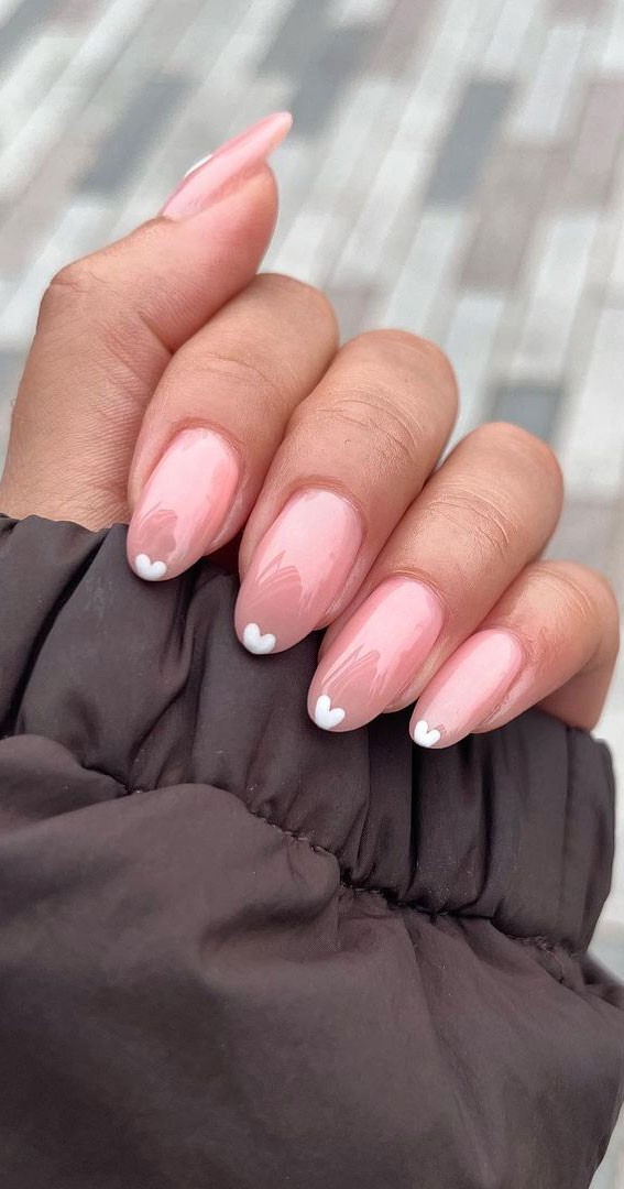 simple love heart nails, valentine's day nails, valentine nails 2022, minimalist nails, white heart nails