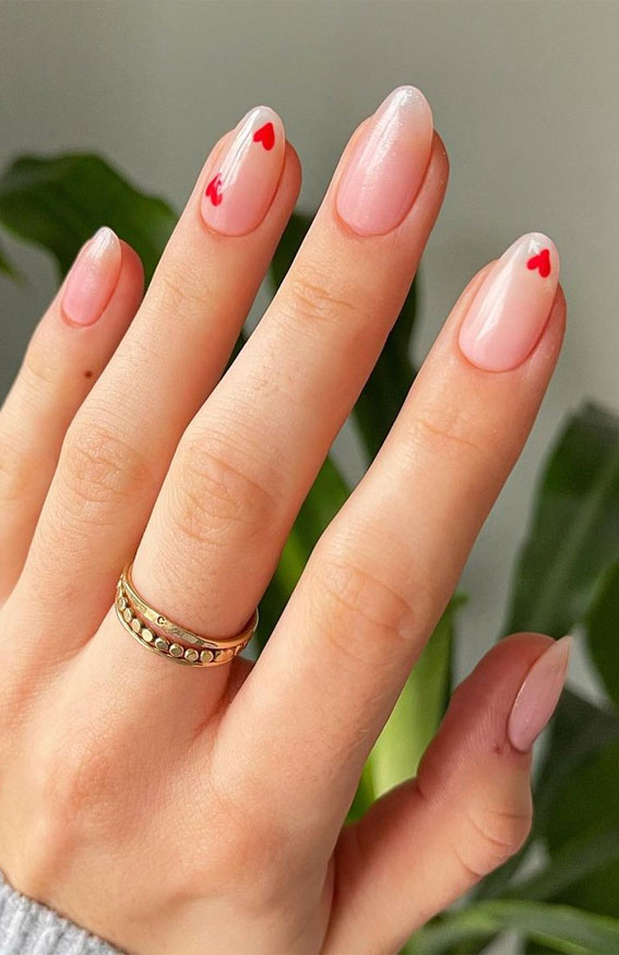 minimalist valentine nails, valentine's day nails 2022, love heart nails, simple valentine nails, natural looking nails, valentine nail art designs