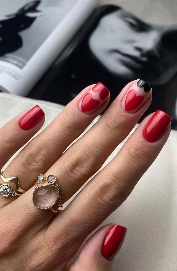 valentine's day nails 2022, valentine nails, red love heart nails, cute love heart nails, valentine nails 2022, heart nails 2022, heart tip nails, heart nails brown, red nails, pink nails 2022