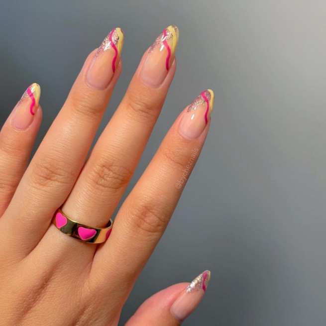 40 The Chicest Nail Art That You Need To Try Out : Glitter, Swirl Pink and Yellow  Nail Art I Take You | Wedding Readings | Wedding Ideas | Wedding Dresses |  Wedding Theme