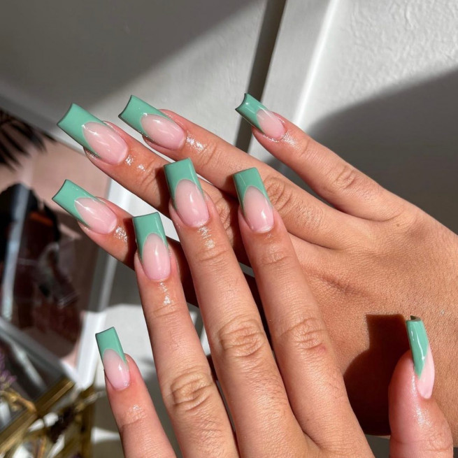 50 The Cutest Spring Nails Ever Acrylic Green French Tip Nails I Take