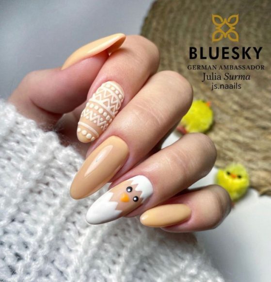 The Most Beautiful Easter Nails Mixed Mini Chick Almond Nude Nail