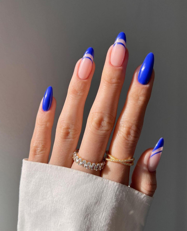 40 Gorgeous Royal Blue Nail Designs : Double French Royal Blue Nails