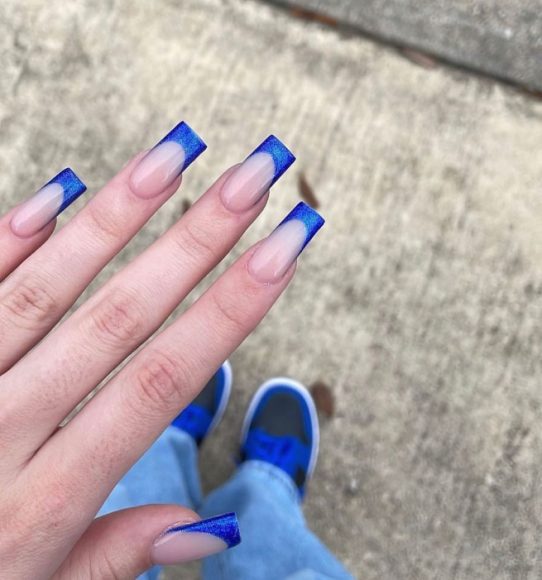 40 Gorgeous Royal Blue Nail Designs : Shimmery Royal Blue French Tip ...