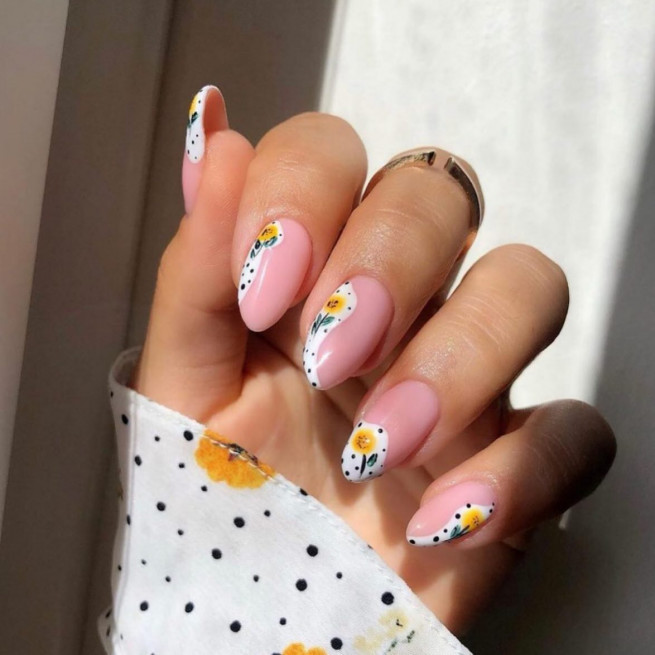 50 Pretty Floral Nail Designs : Flower & White Abstract Tip Nail Art I ...