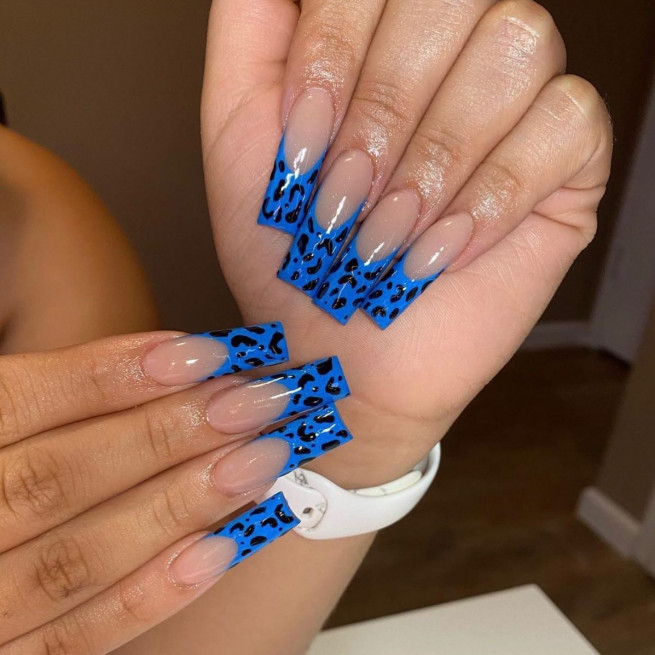 40 Gorgeous Royal Blue Nail Designs : Royal Blue Leopard Print Tip Nails I  Take You, Wedding Readings, Wedding Ideas, Wedding Dresses