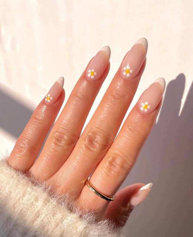 50 Pretty Floral Nail Designs : French Tip Natural Nails with ...