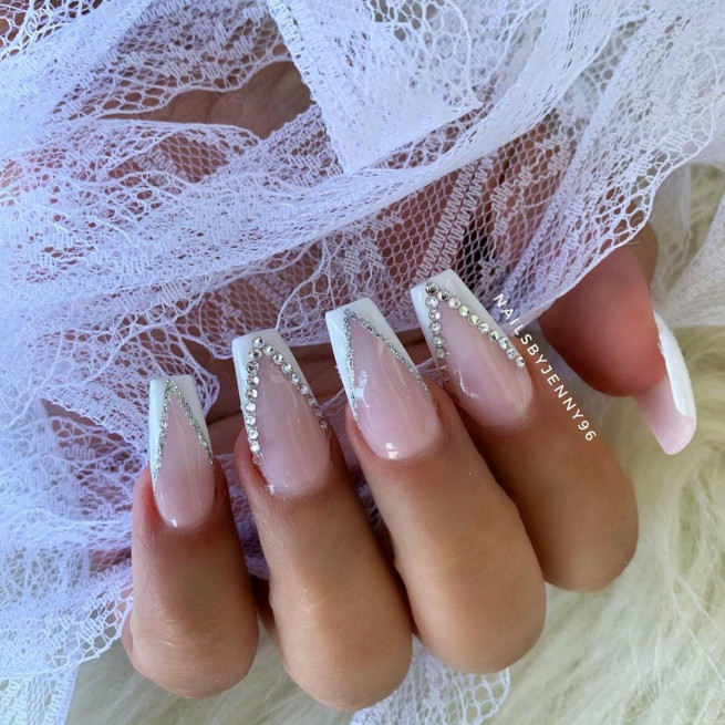 50 Best Wedding Day Nails for Every Style : Glitter French Nail