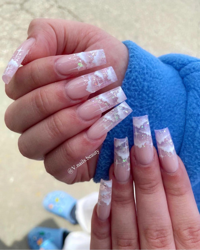 40 Cute Acrylic Nails To Wear This Spring : Cloud Acrylic Nail Art