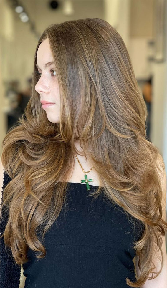 40 Best Layered Haircuts & Hairstyles For 2022 : Brown Sugar Layered Long Hair
