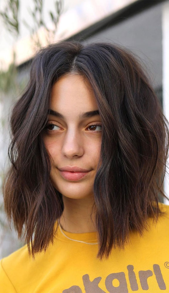 30 Medium Length Haircuts 2022 For All Face Shapes : Layers + Wispy Bangs
